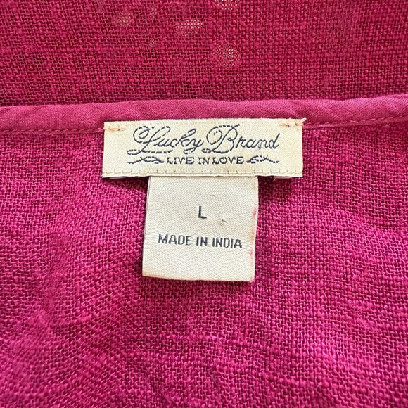 Lucky Brand Blouse See Through Circle Pattern 3/4 Sleeve Burgundy Vintage Large - Picture 2 of 7